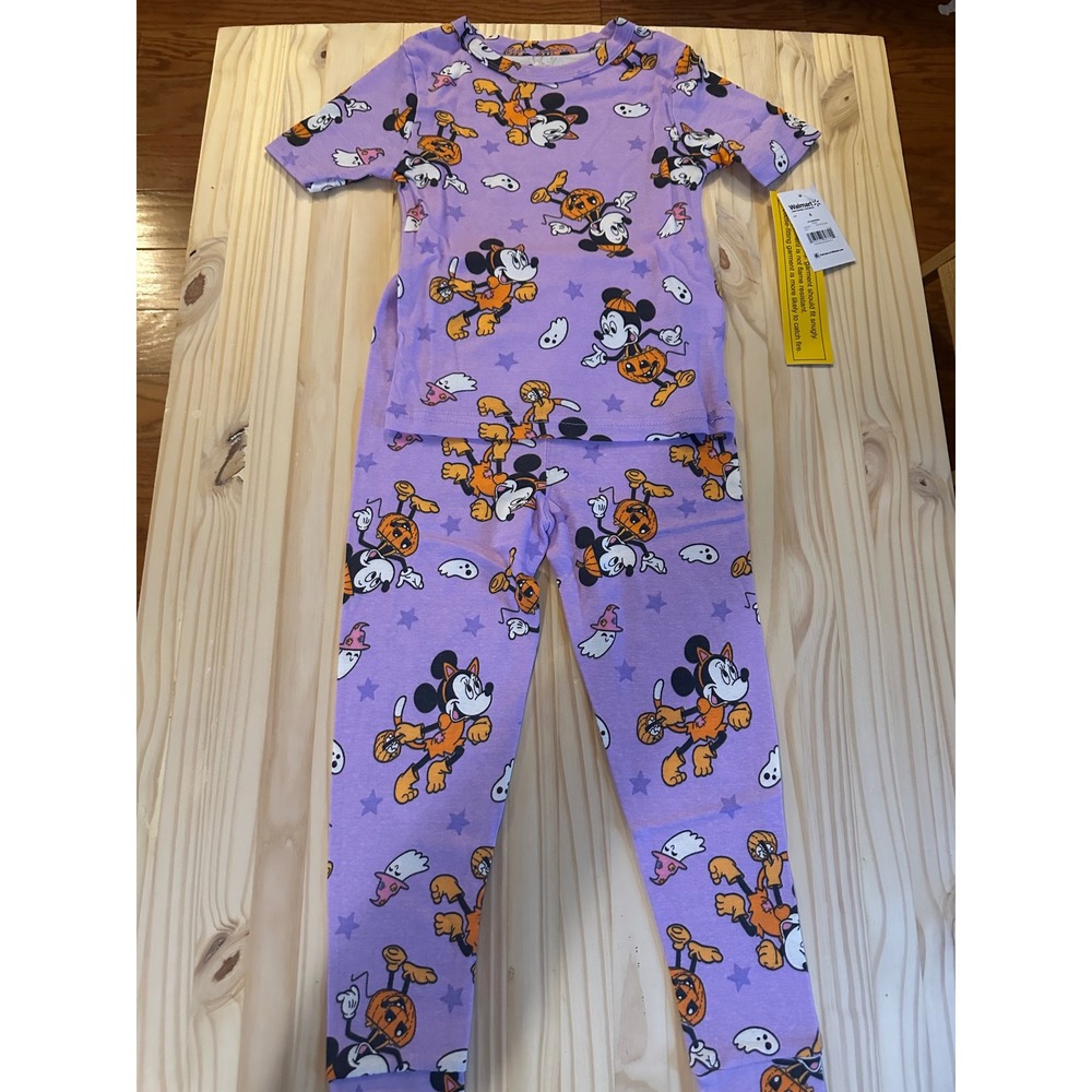 Disney Minnie Mouse Halloween Pajamas Girls 6 Purple 2pc Set Cotton